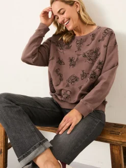 Fat Face FatFace Emily Dusky Purple Embroidered Crew Sweatshirt New