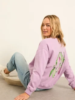 Fat Face FatFace Emily Lilac Purple Sweet Pea Graphic Crew Sweat