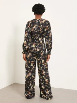 Fat Face FatFace Fionn Black Floral Petite Jumpsuit Discount