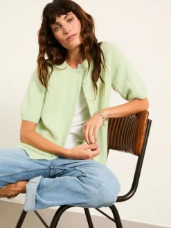 Fat Face FatFace Georgina Knitted Fluffy Cardigan Mint Green Best