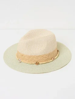 Fat Face FatFace Green Haze Colour Block Straw Fedora Hat Best