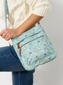 Fat Face FatFace Green Haze Floral Canvas Crossbody Bag New