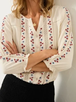 Fat Face FatFace Harper Cream Embroidered Top Discount