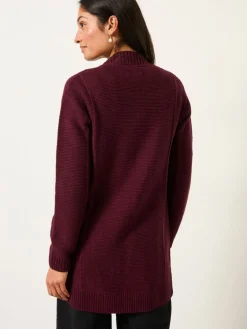 Fat Face FatFace Harriet Longline Knitted Cardigan Burgundy Red Hot