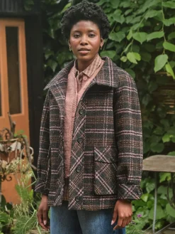 Fat Face FatFace Heather Navy Check Coat Outlet