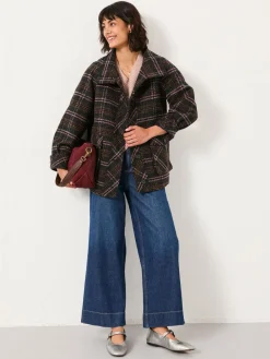 Fat Face FatFace Heather Navy Check Coat Outlet