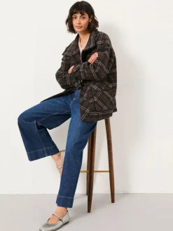 Fat Face FatFace Heather Navy Check Coat Outlet