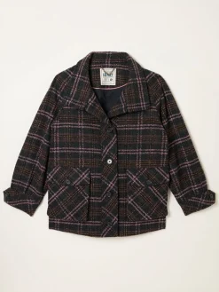 Fat Face FatFace Heather Navy Check Coat Outlet