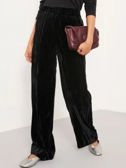 Fat Face FatFace Hetty Wide Leg Crinkle Velvet Trousers Black Hot