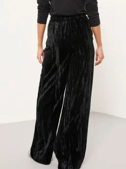 Fat Face FatFace Hetty Wide Leg Crinkle Velvet Trousers Black Hot