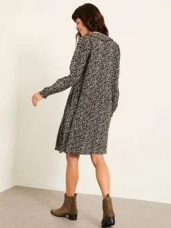 Fat Face FatFace Inez Black Mono Texture Dress New