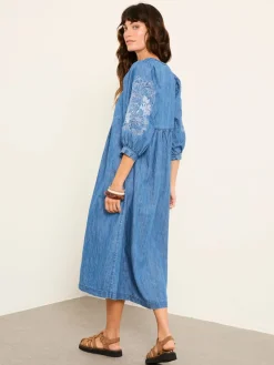 Fat Face FatFace Jess Indigo Blue Denim Midi Dress Best