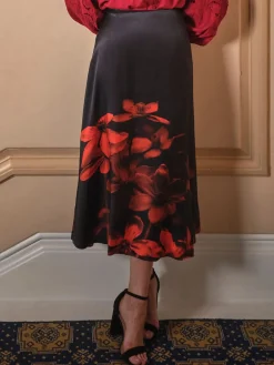 Fat Face FatFace Joelle Black Floral Midi Skirt Clearance