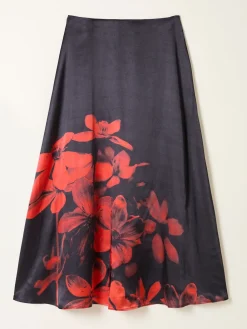 Fat Face FatFace Joelle Black Floral Midi Skirt Clearance