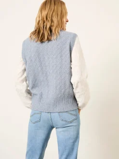 Fat Face FatFace Leoni Knitted and Woven 2in1 Top Chambray Blue Outlet