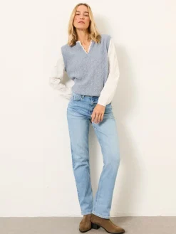 Fat Face FatFace Leoni Knitted and Woven 2in1 Top Chambray Blue Outlet