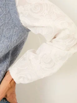 Fat Face FatFace Leoni Knitted and Woven 2in1 Top Chambray Blue Outlet