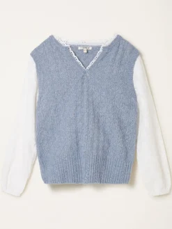 Fat Face FatFace Leoni Knitted and Woven 2in1 Top Chambray Blue Outlet