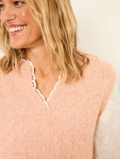 Fat Face FatFace Leoni Knitted and Woven 2in1 Top Pink