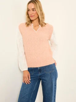 Fat Face FatFace Leoni Knitted and Woven 2in1 Top Pink