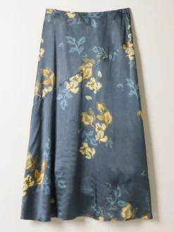 Fat Face FatFace Lily Dark Navy Printed Satin Bias Skirt Outlet