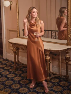 Fat Face FatFace Liza Bronze Cowl Neck Maxi Dress New