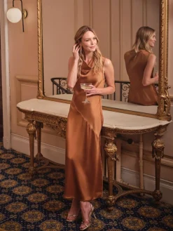 Fat Face FatFace Liza Bronze Cowl Neck Maxi Dress New