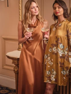 Fat Face FatFace Liza Bronze Cowl Neck Maxi Dress New