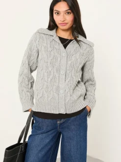 Fat Face FatFace Mari Collared Knitted Cardigan Light Grey Clearance