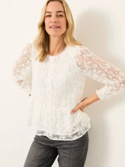 Fat Face FatFace Marianne Lace Round Neck Top Ivory New