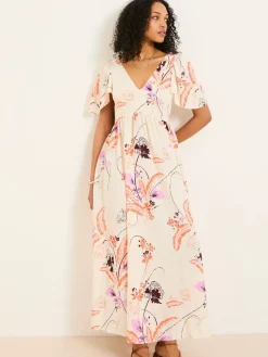 Fat Face FatFace Marlowe Gathered Sleeve Printed Maxi Dress Ivory