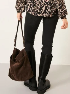 Fat Face FatFace Molly Chocolate Brown Suede Shoulder Bag Outlet