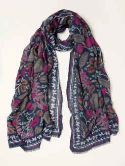 Fat Face FatFace Navy Blue Leaf Floral Printed Lightweight Scarf Online