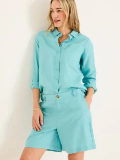 Fat Face FatFace Nell Linen Shorts Turquoise Blue Sale