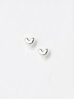 Fat Face FatFace Heart Stud Earrings Silver Tone Discount