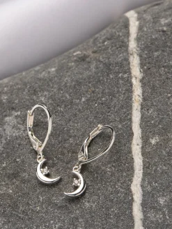 Fat Face FatFace Silver Tone Moon Drop Earrings Outlet