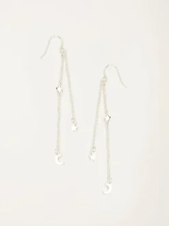 Fat Face FatFace Silver Tone Star and Moon Chain Earrings Best