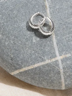 Fat Face FatFace Silver Tone Textured Hoop Earrings Clearance