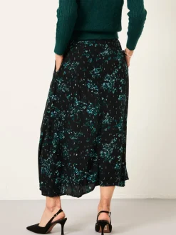Fat Face FatFace Skye Black Winter Meadow Midi Skirt Hot