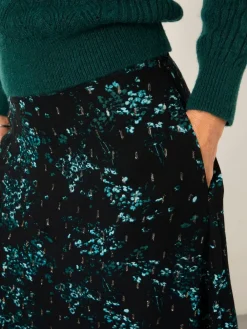 Fat Face FatFace Skye Black Winter Meadow Midi Skirt Hot