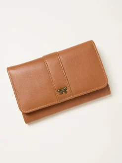 Fat Face FatFace Bow Detail Leather Purse Tan Brown Sale