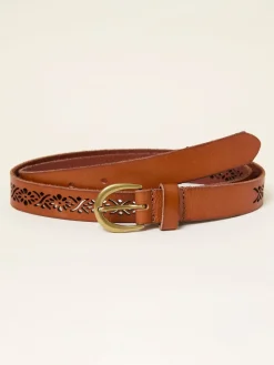 Fat Face FatFace Tan Brown Cut Out Detail Leather Belt Hot