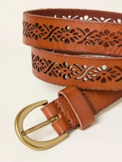 Fat Face FatFace Tan Brown Cut Out Detail Leather Belt Hot