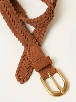 Fat Face FatFace Tan Brown Suede Plaited Belt Sale
