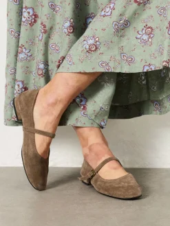 Fat Face FatFace Suede Mary Jane Flat Taupe