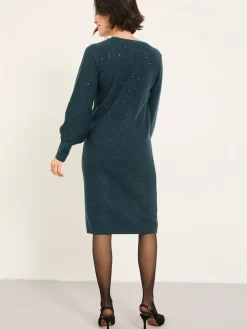Fat Face FatFace Sparkle Knit Midi Dress Teal Blue Outlet