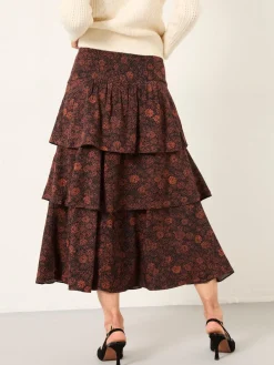 Fat Face FatFace Tonia Black Circle Floral Midi Skirt Outlet