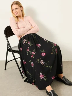 Fat Face FatFace Willow Midi Skirt Black Spring Floral