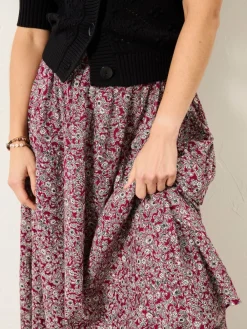Fat Face FatFace Willow Midi Skirt Plum Purple 2 Tone Floral Hot