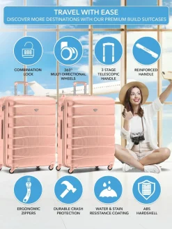 CABIN PRO Flight Knight Large Pink Check In Hold Luggage Hardcase Travel Suitcases Set Of 2 Online
